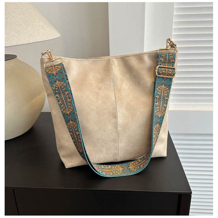 Women's Shoulder Bag With Ethnic Style Wide Shoulder Strap Ins Large Capacity Bucket Crossbody Bags Fashion Handbag