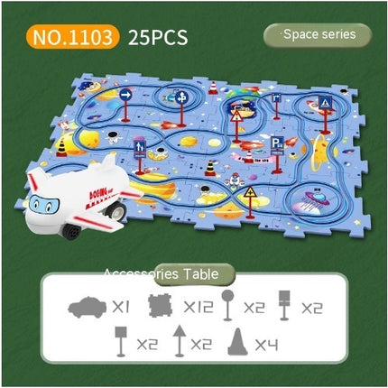 Children Puzzle Electric Railroad Speeder DIY Assembly Electric Car Automatic Rail City Scene Construction Education Toy Gift