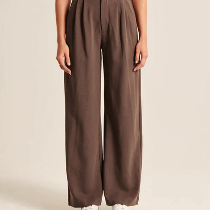 High Waist Straight Trousers With Pockets Wide Leg Casual Pants For Women