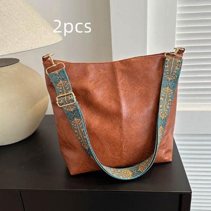 Women's Shoulder Bag With Ethnic Style Wide Shoulder Strap Ins Large Capacity Bucket Crossbody Bags Fashion Handbag