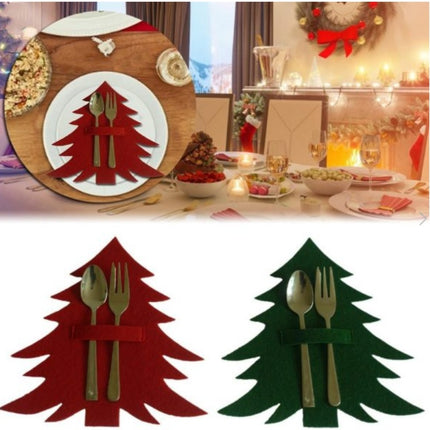Red And Green Christmas Tree Cutlery Set