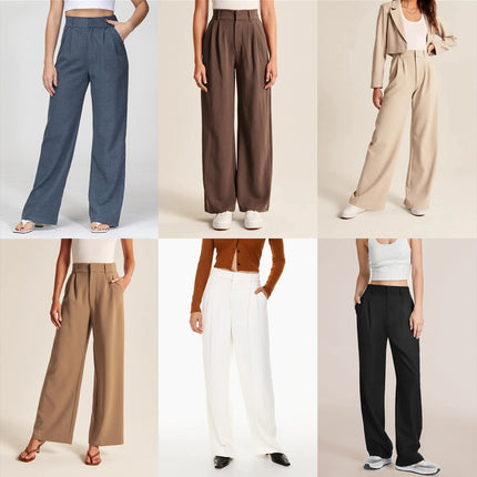High Waist Straight Trousers With Pockets Wide Leg Casual Pants For Women