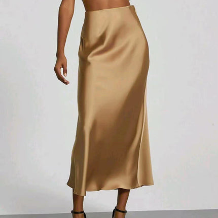Women's Slim Fit Satin Skirt Fashion Chic Solid Long Skirt