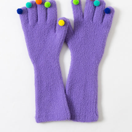 Colorful Plush Ball Gloves Winter Women's Cute Student Cycling Thickened