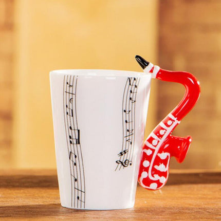 Coffee cup with music notes in the form of saxophone handle ceramic porcelain cup of tea milk method