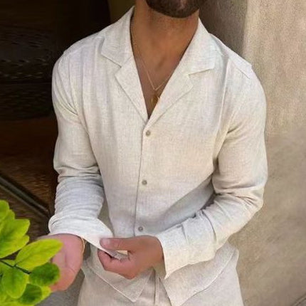 Casual Long-sleeved Suits Fashion Lapel Single-breasted Shirt Top And Slim-fit Trousers Men Clothing