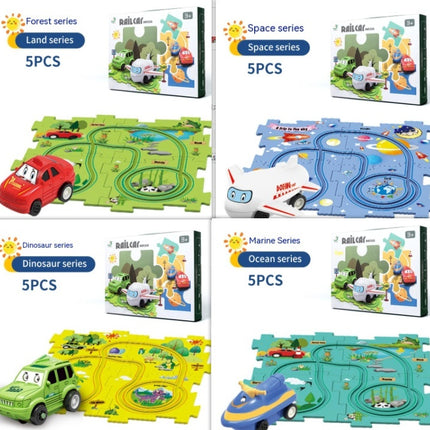 Children Puzzle Electric Railroad Speeder DIY Assembly Electric Car Automatic Rail City Scene Construction Education Toy Gift