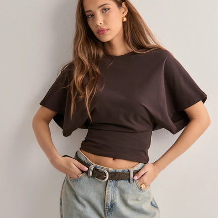 Summer Batwing Sleeve T-shirt Ins Fashion Round Neck Pullover Short-sleeved Tops For Women Clothing