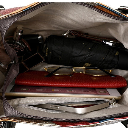 Retro Geometric Pattern Color-matching Shoulder Bag Fashion Large Capacity Stitching Handbag For Women Totes