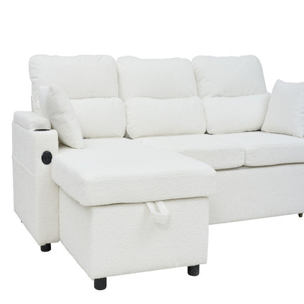 Convertible Sleeper Sofa 2 In 1, L-Shaped Couches For Living Room, Pull Out Sectional Futon Sofa Bed With Storage Space, USB Ports And Cup Holders For Bedroom