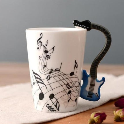 Coffee cup with music notes in the form of saxophone handle ceramic porcelain cup of tea milk method