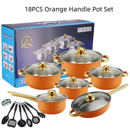 Stainless Steel Gold Handle Pot Set Non-stick Pan Stainless Pots Suit
