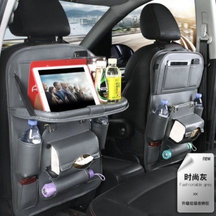Leather Car Storage Bag Multifunction Seat Back Tray Hanging Bag Waterproof Car Organizer Automotive Interior Accessories