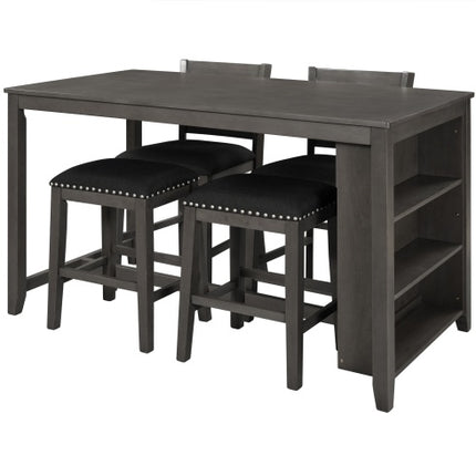 TOPMAX 5 Pieces Counter Height Rustic Farmhouse Dining Room Wooden Bar Table Set With 2 Stools And 2 Chairs, Gray