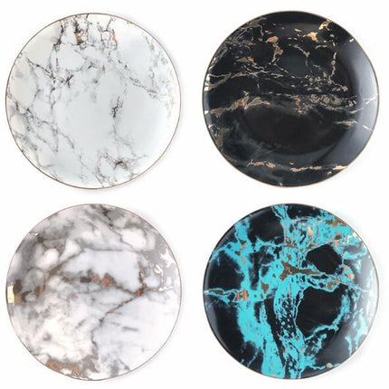 Light luxury golden rim marbled plate, salad dessert breakfast plate, round plate