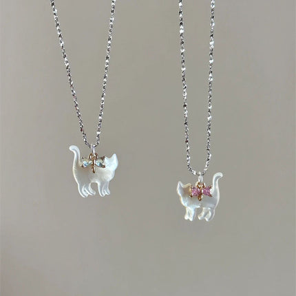 Fashion Jewelry Cute Transparent Cat Rhinestone Pendant Necklace Silver Plated Chain Women Girls Fashion Collar Necklace Party Gift