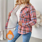 Women's Checkered Fleece Lined Shacket, Plaid Button Down Shirt Jacket With Chest Pockets, Fall Winter Outerwear Coat