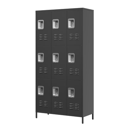 9 Door Metal Lockers With Lock For Employees,School,Office,Gym,Bedroom,Storage Locker Cabinet,Gray,Assembly Required,Black
