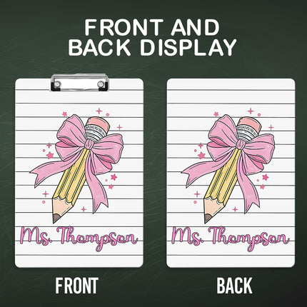 Custom Text Name Folder with Pink Bow & Pencil Design – Teacher's Day & Back to School Gift