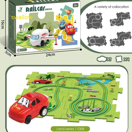 Children Puzzle Electric Railroad Speeder DIY Assembly Electric Car Automatic Rail City Scene Construction Education Toy Gift