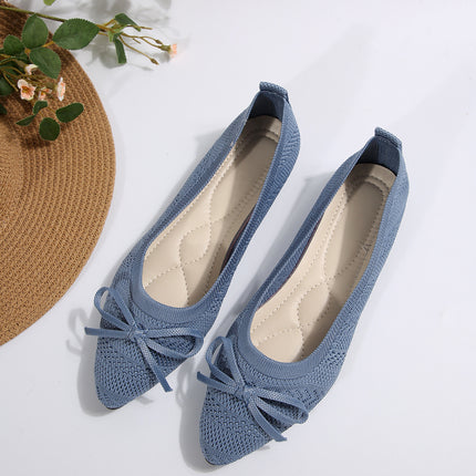 Bow Knitted Loafers Ins Fashion Pointed-toed Flats Shoes For Women