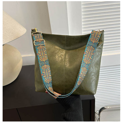 Women's Shoulder Bag With Ethnic Style Wide Shoulder Strap Ins Large Capacity Bucket Crossbody Bags Fashion Handbag