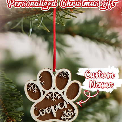Personalized Dog Paw Snowflake Ornament – Custom Name Christmas Tree Decoration