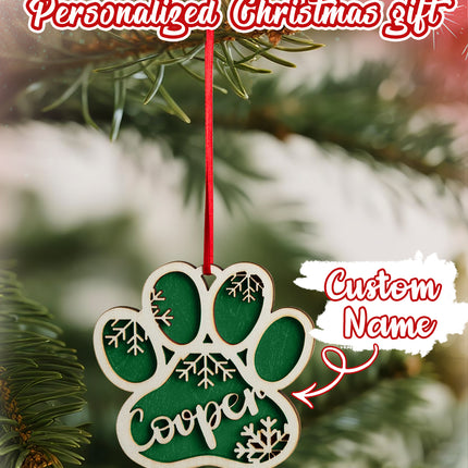 Personalized Dog Paw Snowflake Ornament – Custom Name Christmas Tree Decoration