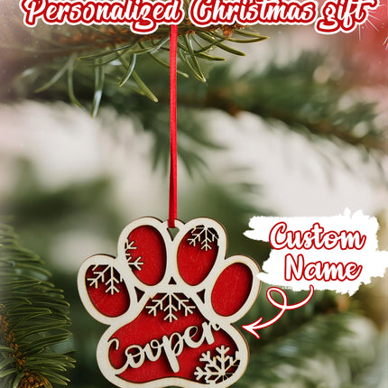 Personalized Dog Paw Snowflake Ornament – Custom Name Christmas Tree Decoration