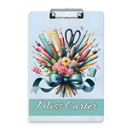 Custom Text Name Folder with Stationery Bouquet Design – Teacher's Day & Back to School Gift