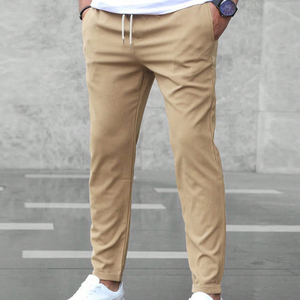 Men's Casual Pants With Pockets Fashion Slim Fit Drawstring Trousers