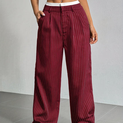 Stripe Printed Trousers Fashion High Waist Straight Leg Pants With Pocket Zipper Casual Suit Pants For Women