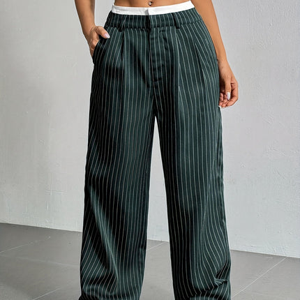 Stripe Printed Trousers Fashion High Waist Straight Leg Pants With Pocket Zipper Casual Suit Pants For Women