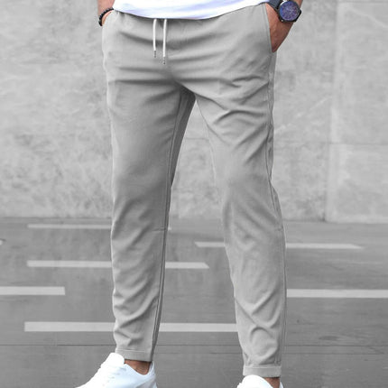 Men's Casual Pants With Pockets Fashion Slim Fit Drawstring Trousers