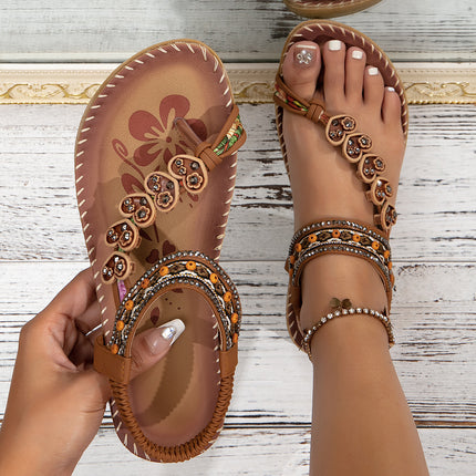 Bohemian Thong Sandals Summer Fashion Flowers Flat Beach Shoes For Women