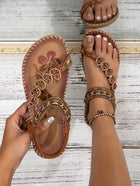 Bohemian Thong Sandals Summer Fashion Flowers Flat Beach Shoes For Women