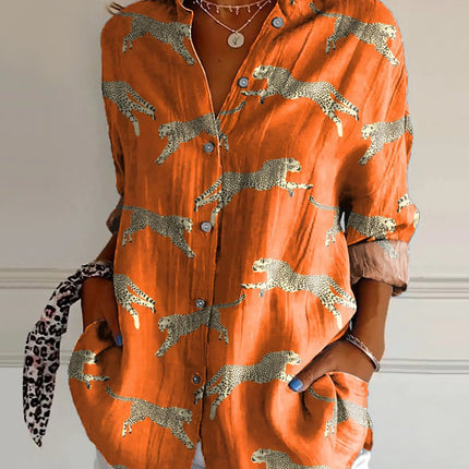 Flowers Print Long Sleeve Shirt Fashion Stand Collar Button Tops For Women Clothing