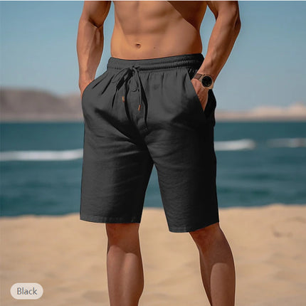 Summer Drawstring Shorts Elastic Waist Straight Pants Beach Breathable Shorts For Men Clothing