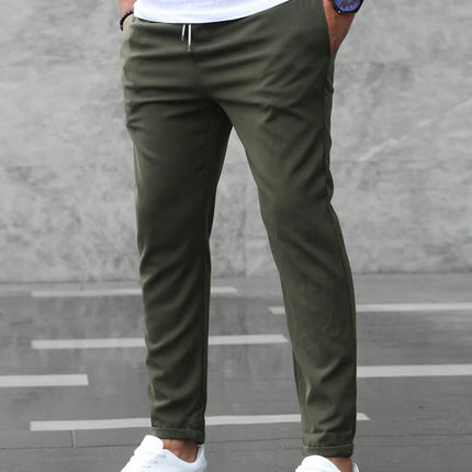 Men's Casual Pants With Pockets Fashion Slim Fit Drawstring Trousers