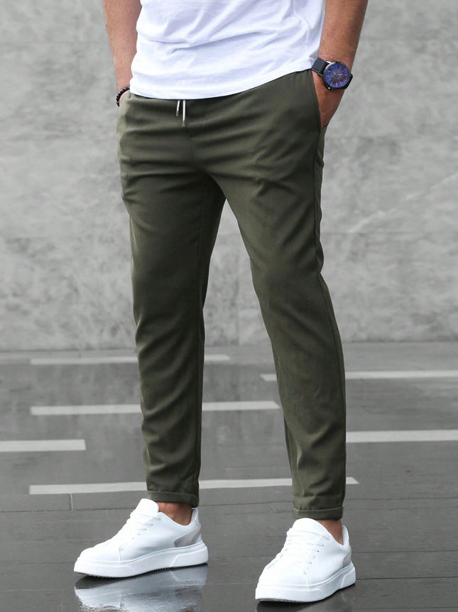 Men's Casual Pants With Pockets Fashion Slim Fit Drawstring Trousers
