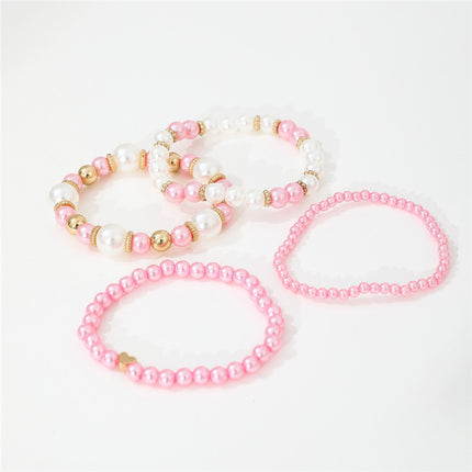 4pcs Set Simple White Faux Pearls Beads Beaded Heart Temperament Bracelet Set Elegant Handmade Hand String Jewelry Accessory