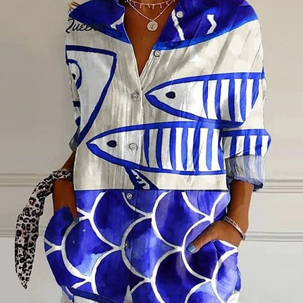 Flowers Print Long Sleeve Shirt Fashion Stand Collar Button Tops For Women Clothing