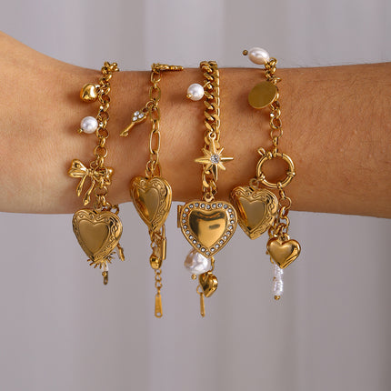 Love Chain Bracelet Fashion Titanium Steel Pearl Bow Bracelet