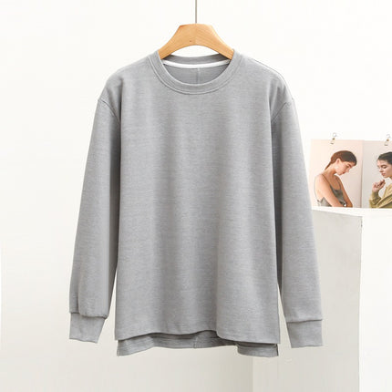 Women Colorful Dralon Pullover Top Round Neck Front Short Back Long Sweater Coat Autumn Winter