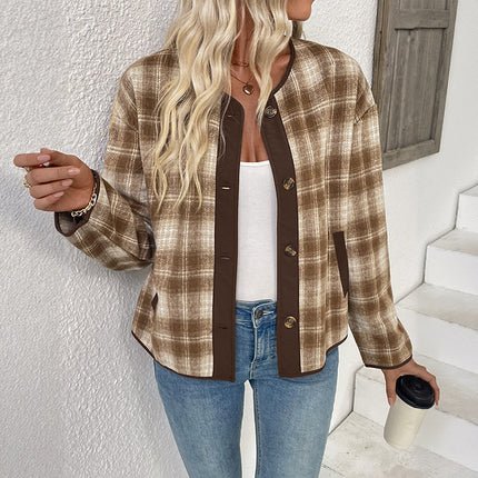 Autumn Winter Women Clothing Plaid Design Jacket Casual Plaid Cardigan