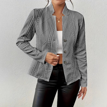 Women's Blazer Jacket Suit Coat Single-breasted Stand Collar Tops Slim Outerwear Temperament Office Jacket