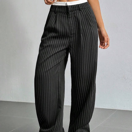 Stripe Printed Trousers Fashion High Waist Straight Leg Pants With Pocket Zipper Casual Suit Pants For Women