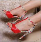 Women's Floral Pattern High Heel Sandals - Open Toe T-strap Stiletto Heeled