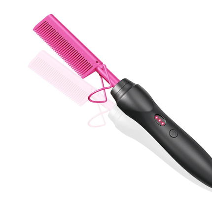 Hot Comb Hair Straightener Heat Pressing Combs - Ceramic Electric Hair Straightening Comb, Curling Iron for Natural Black Hair Beard Wigs Holiday Gift - Pink