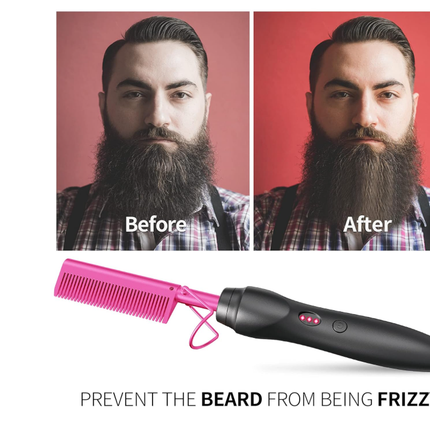 Hot Comb Hair Straightener Heat Pressing Combs - Ceramic Electric Hair Straightening Comb, Curling Iron for Natural Black Hair Beard Wigs Holiday Gift - Pink